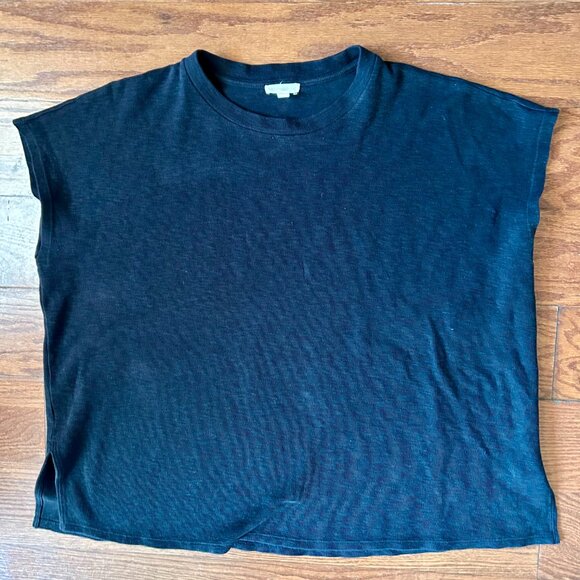 EILEEN FISHER Organic Cotton Crewneck Box Top Black Tee Size XL Cap Sleeve - Picture 14 of 14